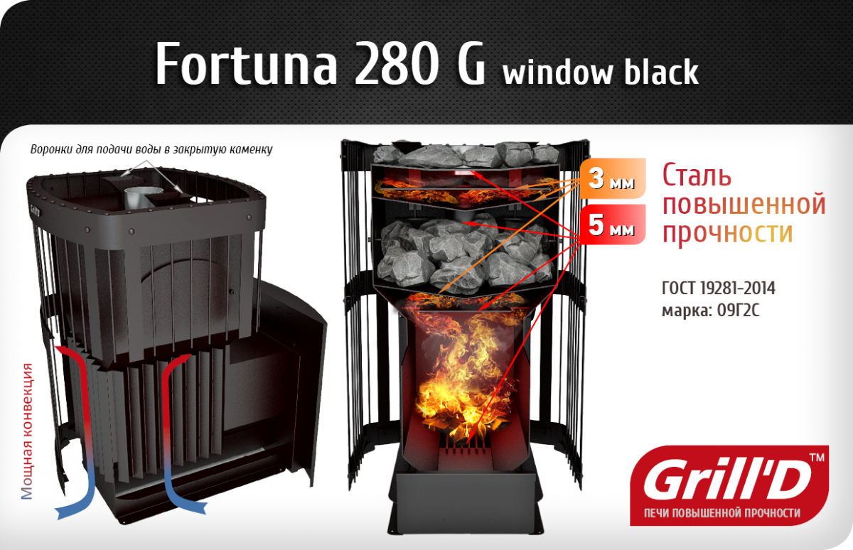 Банная печь Grill'D Fortuna 280G window black